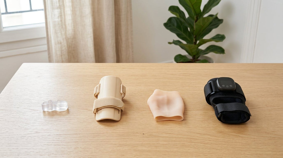 Comparatif des 4 types d'orthèse hallux valgus : écarteur silicone, attelle de nuit rigide, protection gel et attelle EMS Orveline