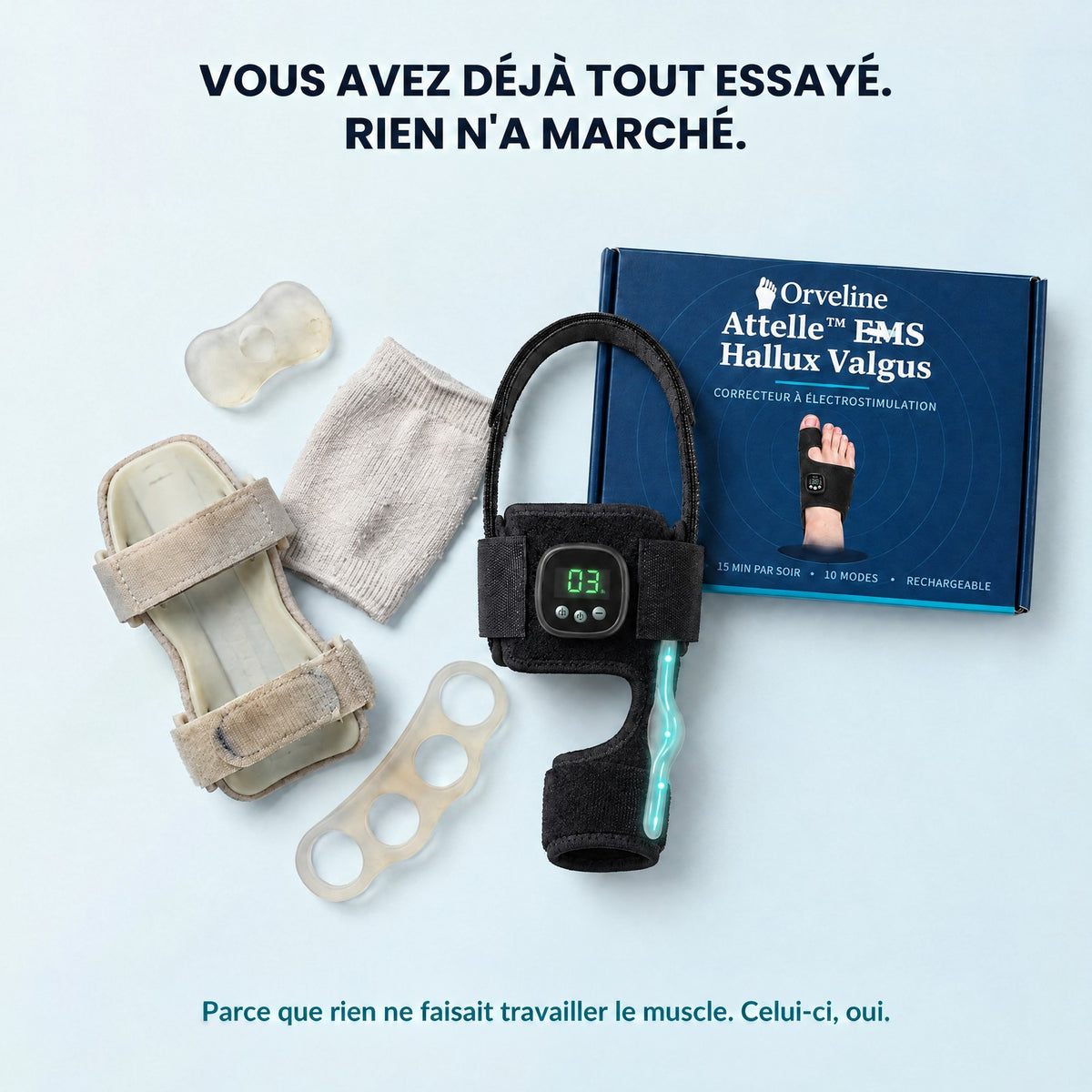Attelle EMS Orveline hallux valgus, microcourant EMS
